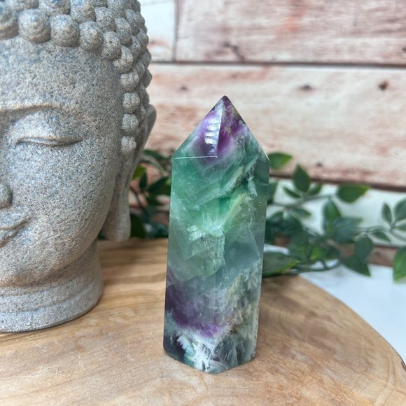 Other - Chunky 4" Beautiful Rainbow Fluorite Crystal Tower Natural Healing Crystal Point